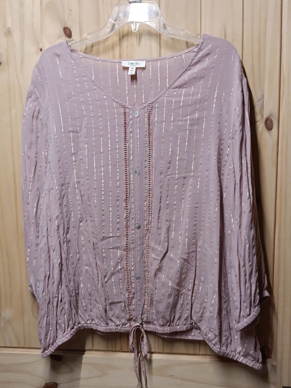 Como Blu Women's Dusty Rose Metallic Stripe Faux Button-Front Top